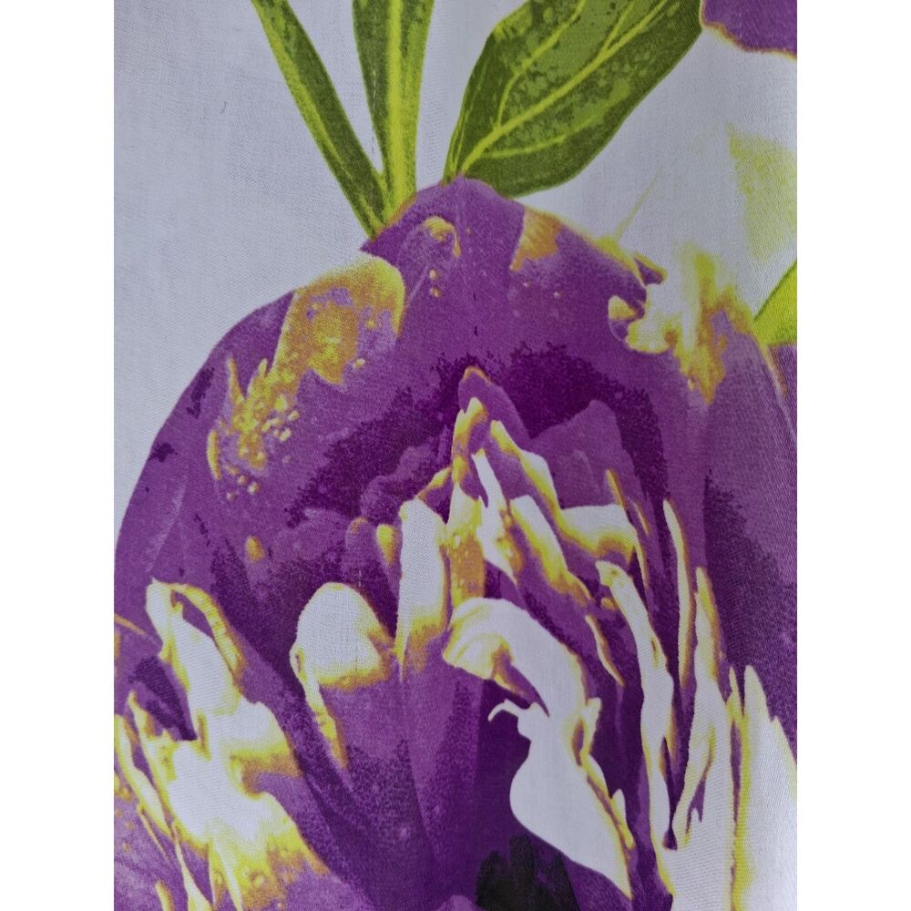 Worthington Plus Size 3X Floral V-Neck Blouse Purple Lime Green White 3/4 Sleeve - Picture 3 of 4